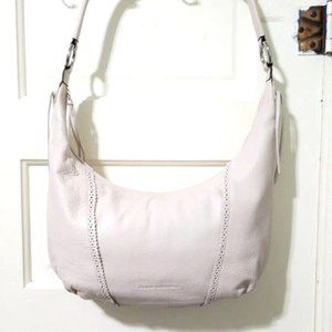 NEW Stone Mountain Cream 100% Leather Small Crescent Shoulder Bag Purse Top Zip